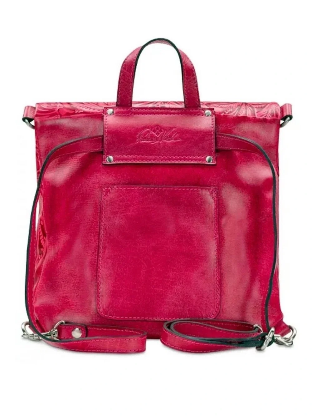 Patricia Nash Pink Black Luzille Tooled Emboss Leather Bag Convertible Backpack
